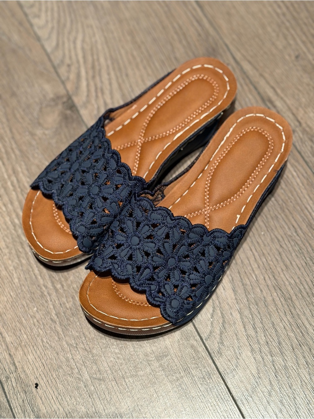 Women’s Navy Crochet Slide Sandals